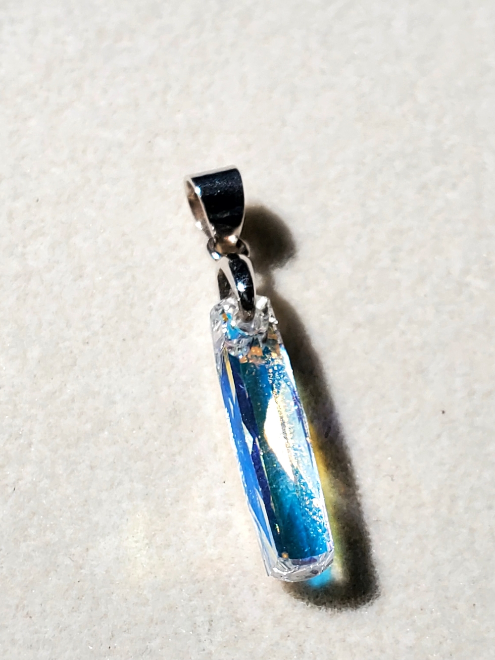 Iridescent Blue Crystal Pendant with Sterling Silver Bail